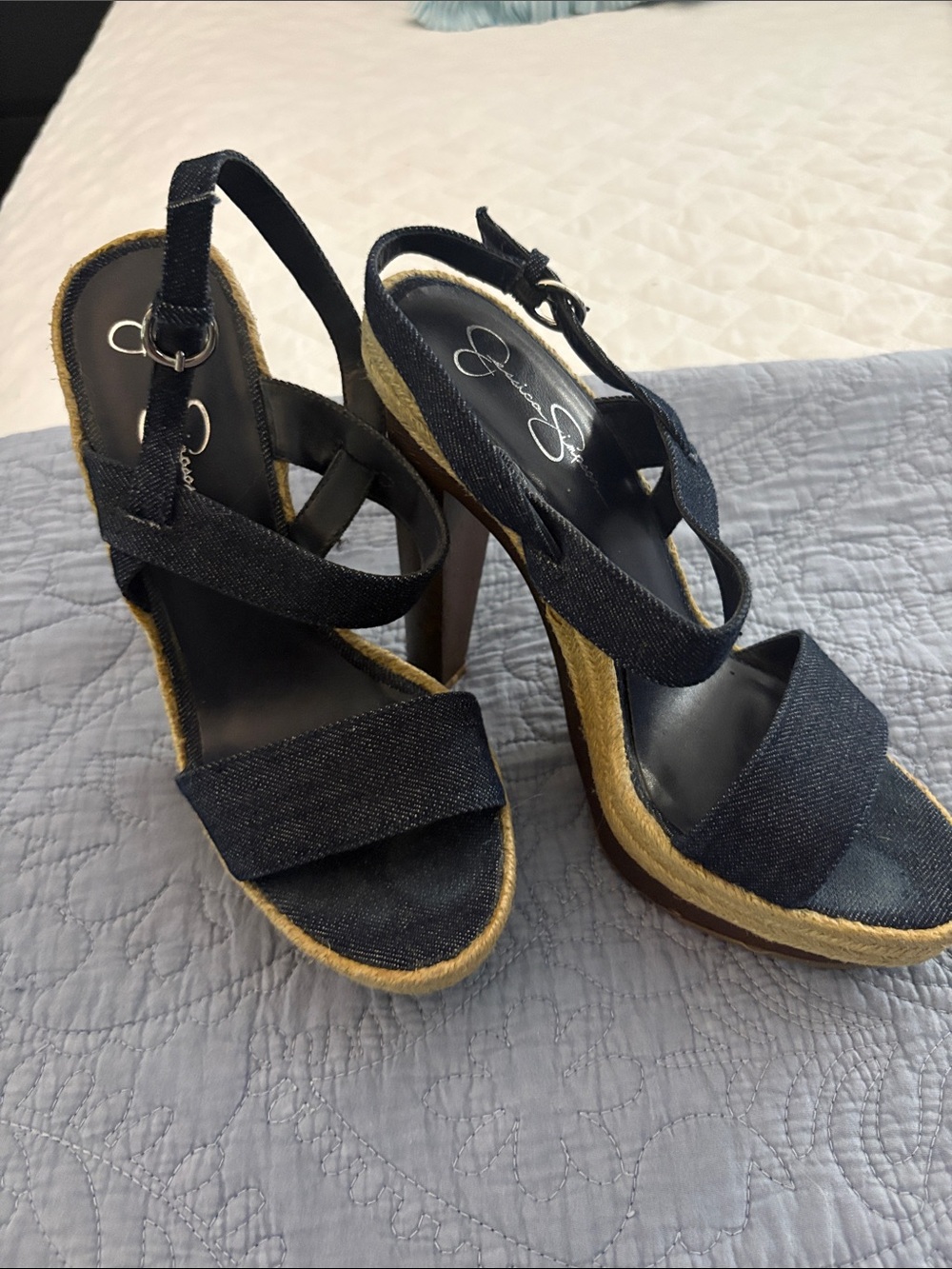 Jessica Simpson Dark Navy Denim Espadrille Platform Heels